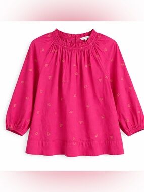 Crown & Ivy Pink Balloon Sleeve with Gold Heart Detail Top- L